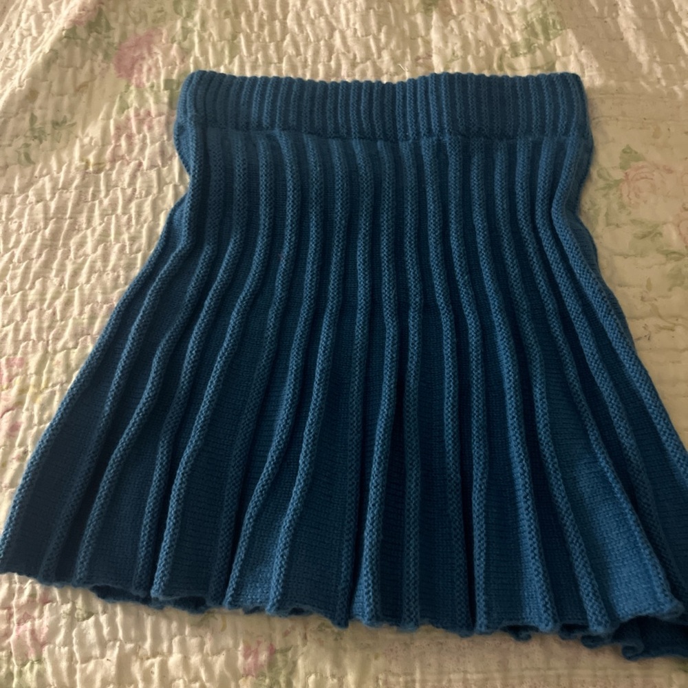 Blue Ribbed Knit Skirt